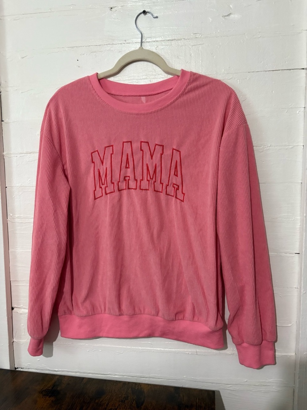 Pink 'MAMA' Corded Crewneck Sweatshirt - Women's Casual Pullover